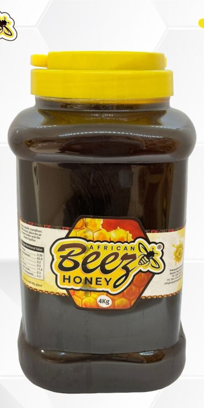 beez honey 4kgs semi-refined honey in a plastic jar