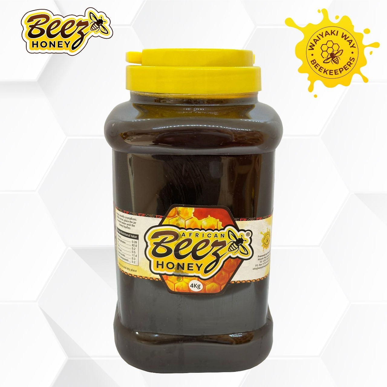 beez honey 4kgs semi-refined honey in a plastic jar